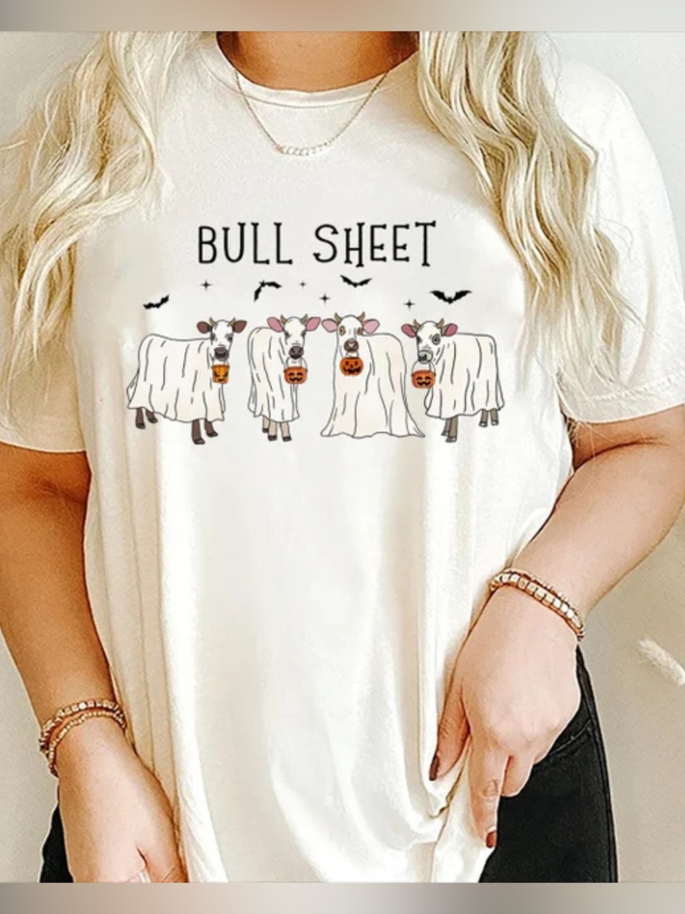 Gildan Off White 'Bull Sheet' Ghost Cow Halloween Tee, Gift Halloween Shirt